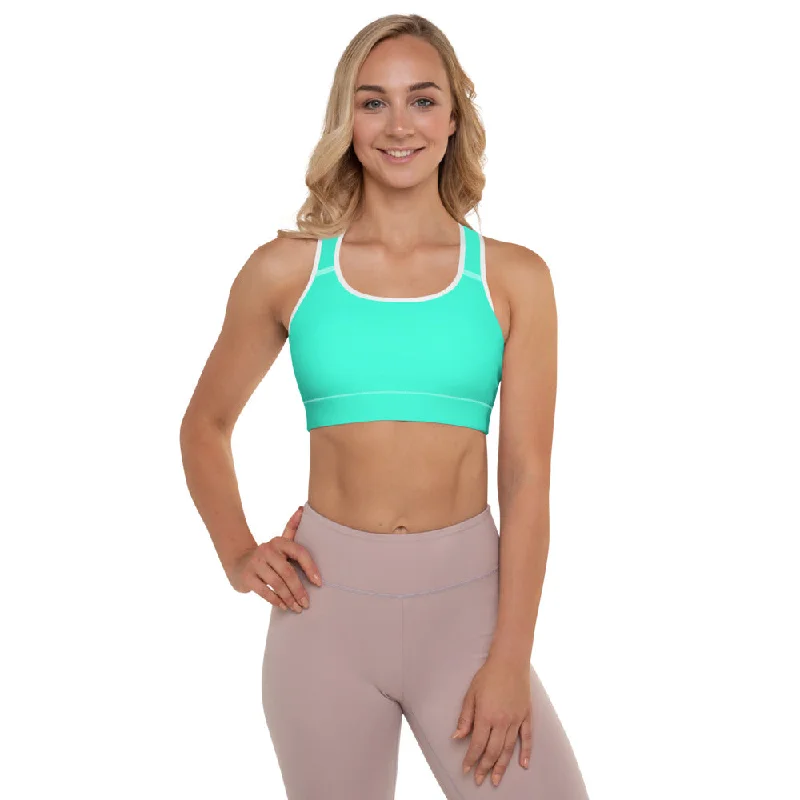 Turquoise Blue Color Sports Bra, Solid Color Bright Best Padded Yoga Bra- Made in USA/ EU Cotton Comfort Bra