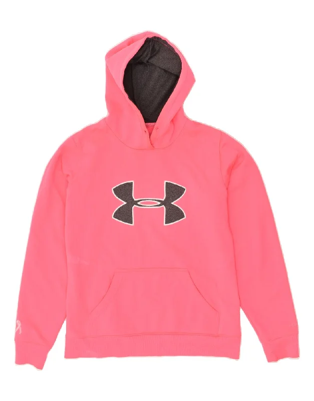 UNDER ARMOUR Womens Graphic Hoodie Jumper UK 10 Small Pink Polyester Hoodie with Monochrome Minimalist Simple