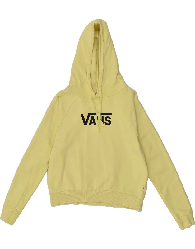 VANS Womens Graphic Hoodie Jumper UK 6 XS Yellow Cotton Hoodie with Toggle Buttons Decorative Unique