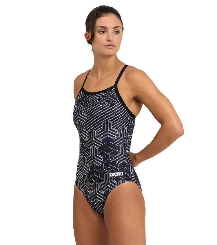 Arena Women's Kikko Pro Light Drop Back One Piece Swimsuit Black/Black Multi High-Waisted Swimwear