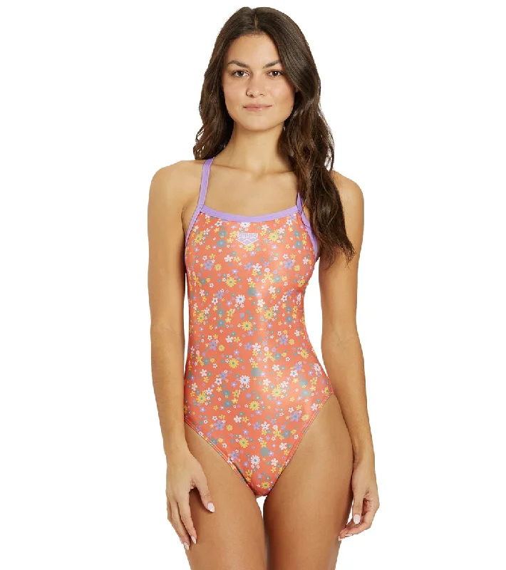 Arena Women's Lydia Jacoby Vintage Flower Challenge Back One Piece Swimsuit Sleek Racerback Swimsuit