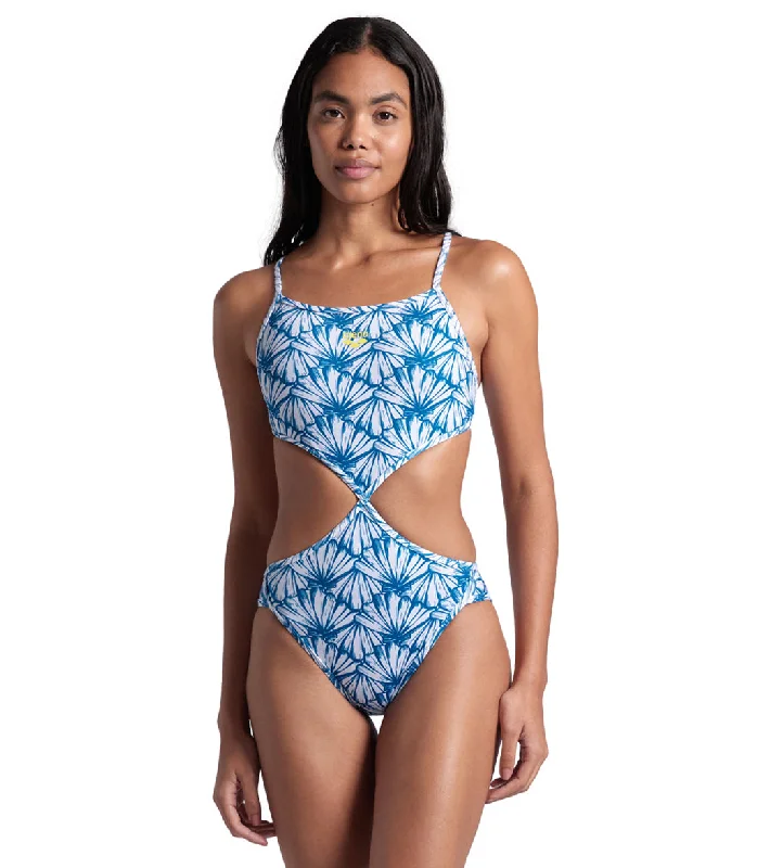 Arena Women's Rule Breaker Twist'N'Mix One Piece Swimsuit White Multi/Blue Cosmo Beach Ready Swimsuit