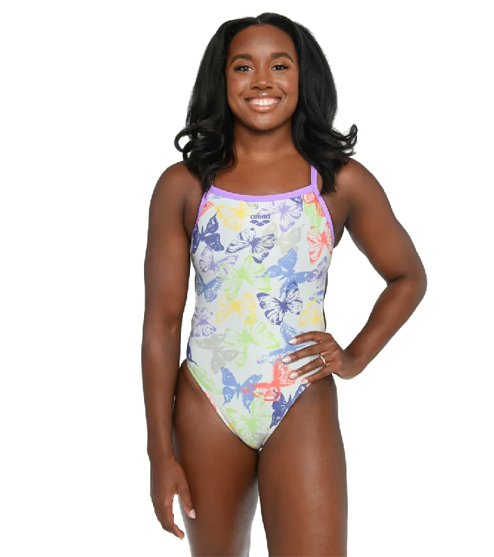 Arena Women's Simone Manuel Butterflies Challenge Back One Piece Swimsuit Butterflies Bold High-Cut Bikini