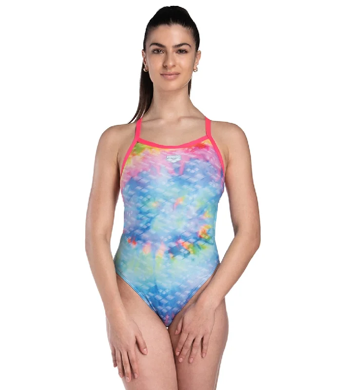 Arena Women's Tie Dye Challenge Back One Piece Swimsuit Tie Dye Beachy Ruffle Bikini