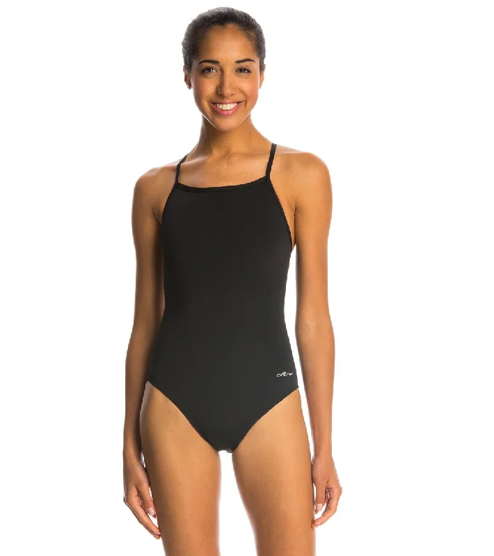 Dolfin Reliance Solid V-Back One Piece Swimsuit Black Quick-Dry Swimsuit