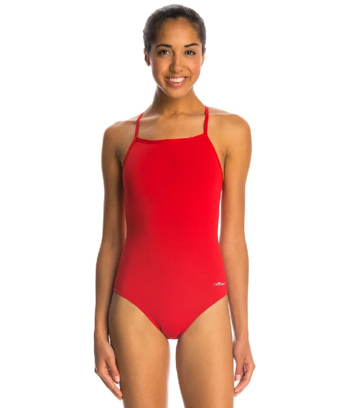 Dolfin Reliance Solid V-Back One Piece Swimsuit Red Minimalist One-Piece