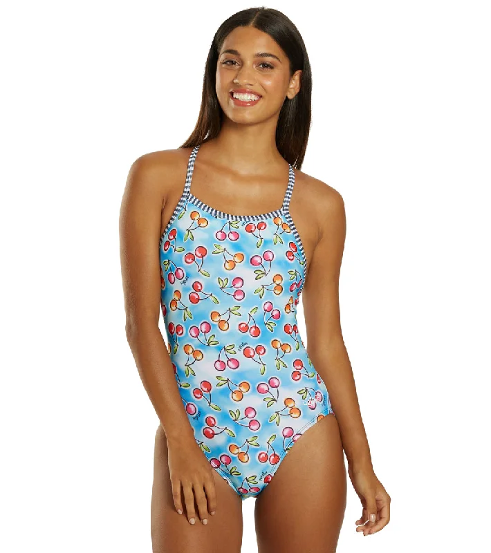 Dolfin Women's V-2 Back One Piece Swimsuit Wild Cherry Push-Up Bikini Bottoms