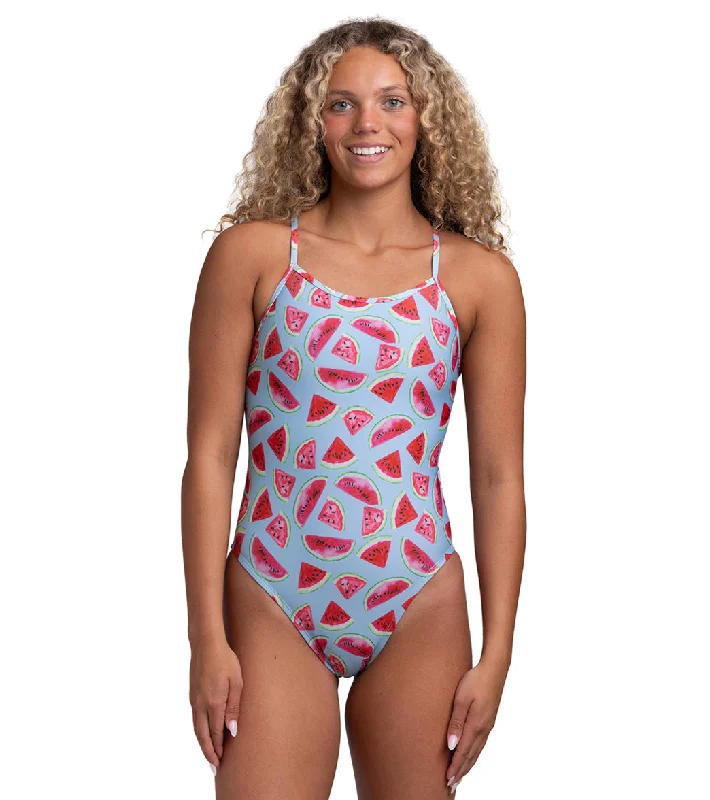 JOLYN Women's Perry Melondays One Piece Swimsuit Melon Days Deep-V Swimsuit Design