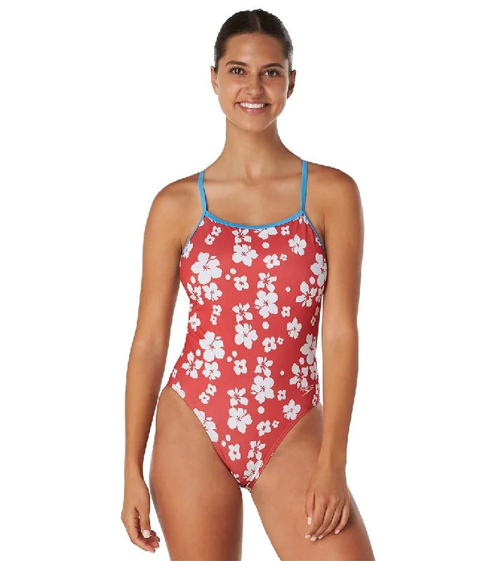 Speedo Vibe Women's The One Printed One Piece Swimsuit Bondi Blossom/High Risk Red Shiny One-Piece Swimsuit