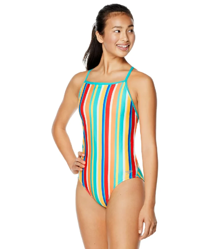 Speedo Vibe Women's The One Printed One Piece Swimsuit Clean Stripe Color-Block Bikini