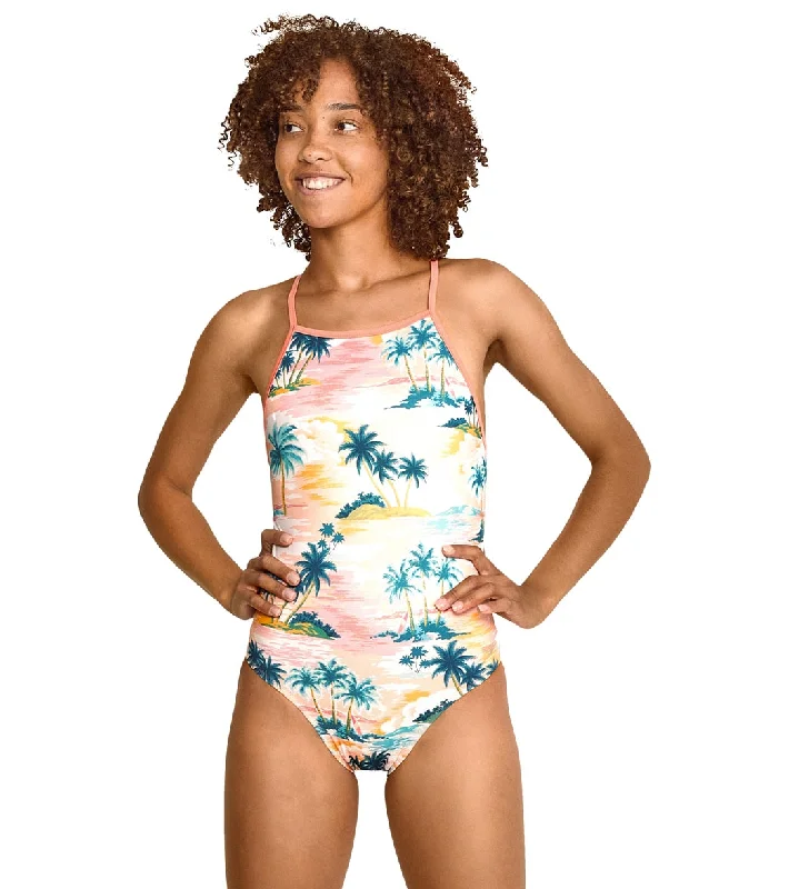 Speedo Vibe Women's The One Printed One Piece Swimsuit Palm Island Chic Swimsuit Cover-Up