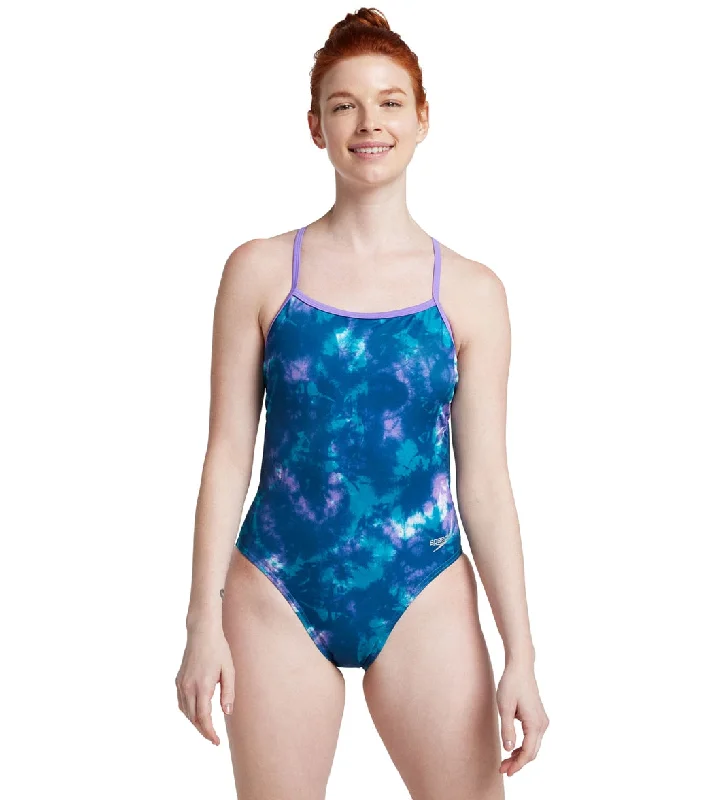 Speedo Vibe Women's The One Printed One Piece Swimsuit Sea Ya/Miami Lilac Lace Back Bikini