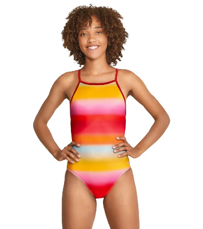 Speedo Vibe Women's The One Printed One Piece Swimsuit Sunset Ombre Cross-Back Bikini