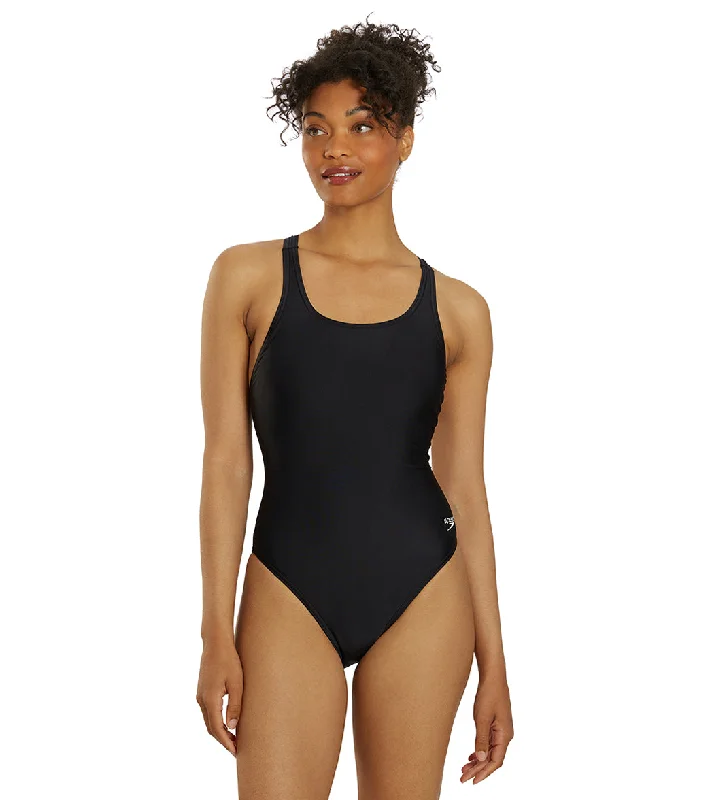 Speedo Women's Learn To Swim Pro LT Superpro One Piece Swimsuit Black V-Neck Swim Dress