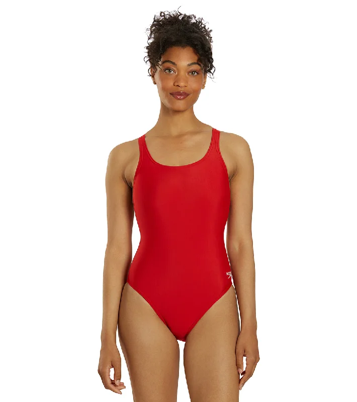 Speedo Women's Learn To Swim Pro LT Superpro One Piece Swimsuit Red Button-Front Swimsuit