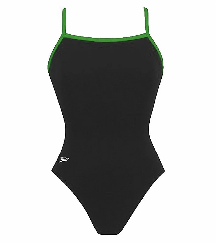 Speedo Women's Solid Endurance+ Flyback Training One Piece Swimsuit Black/Green Sexy Two-Piece Set