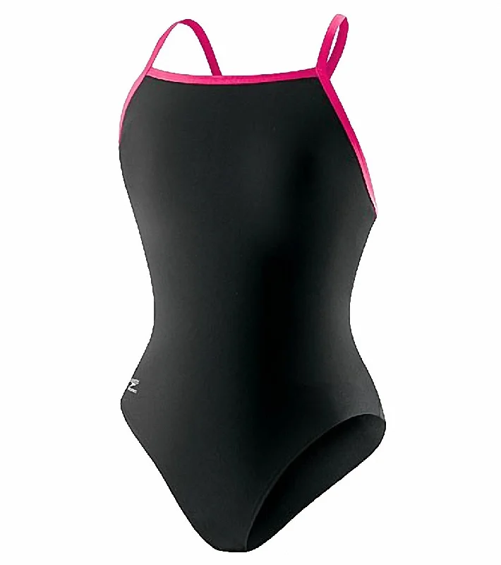 Speedo Women's Solid Endurance+ Flyback Training One Piece Swimsuit Black/Pink Fun Pattern Swimsuit