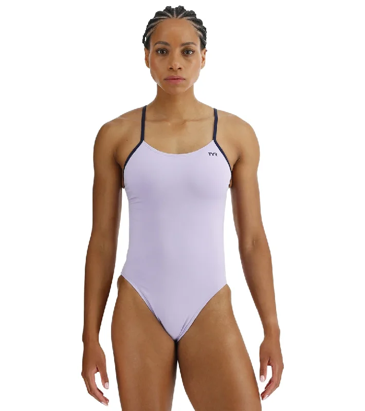 TYR Women's Solid Durafast Elite Cutoufit One Piece Swimsuit Lavender Sleek Full Coverage