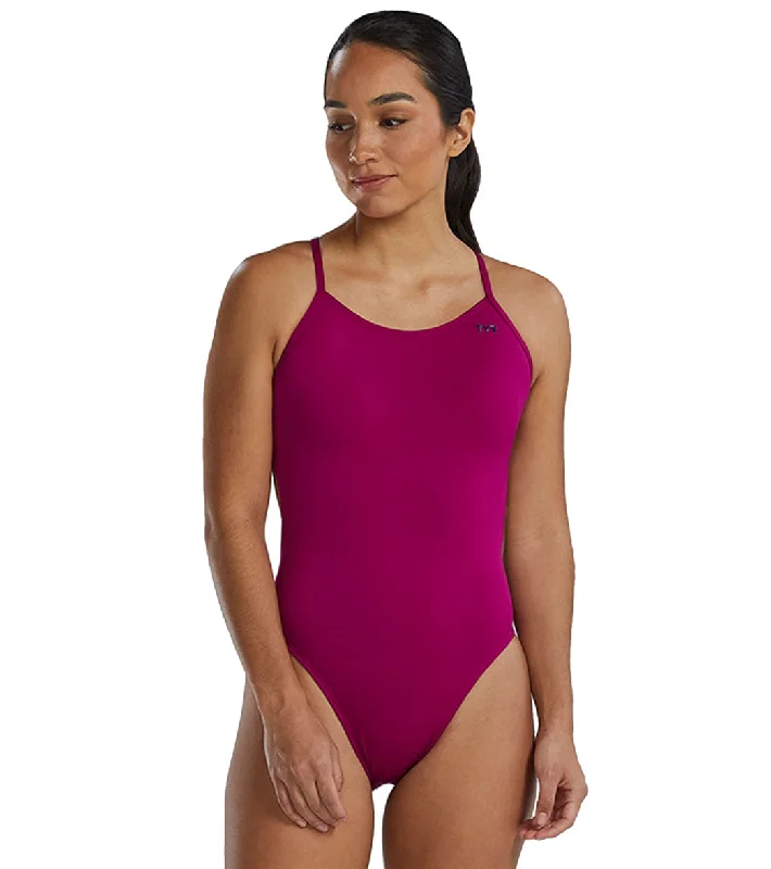 TYR Women's Solid Durafast Elite Cutoufit One Piece Swimsuit Magenta Casual Swim Dress