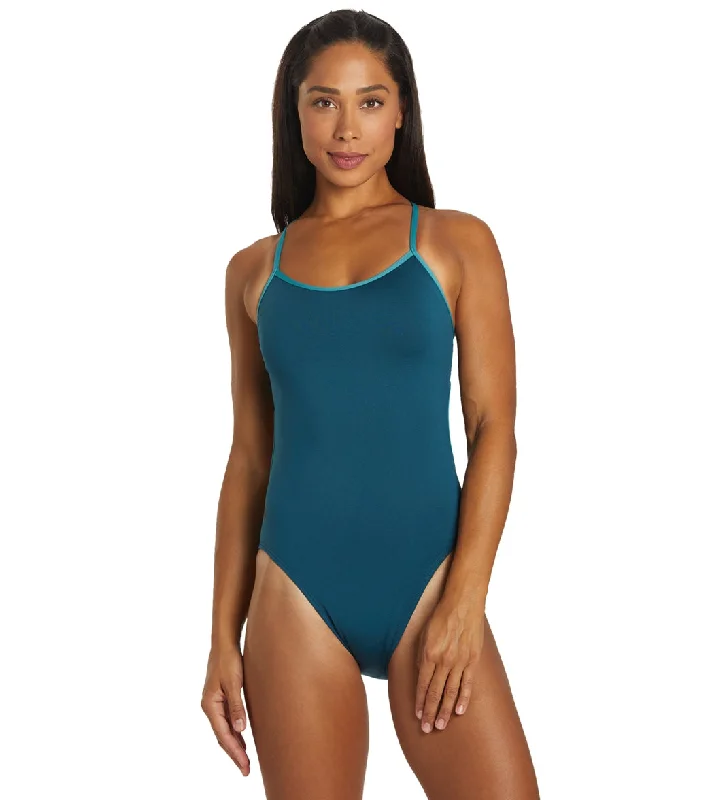 TYR Women's Solid Durafast Elite Trinityfit One Piece Swimsuit Majolica Ruched Swimwear Set