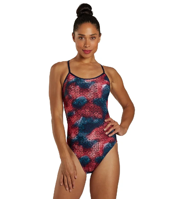 TYR Women's Starhex Trinityfit One Piece Swimsuit Red Multi Elegant Halter Bikini