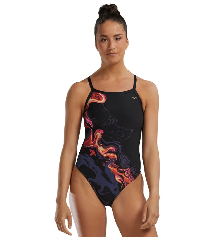 TYR Women's Torch Diamondfit One Piece Swimsuit Blk/Multi Beachy Ruffle Bikini