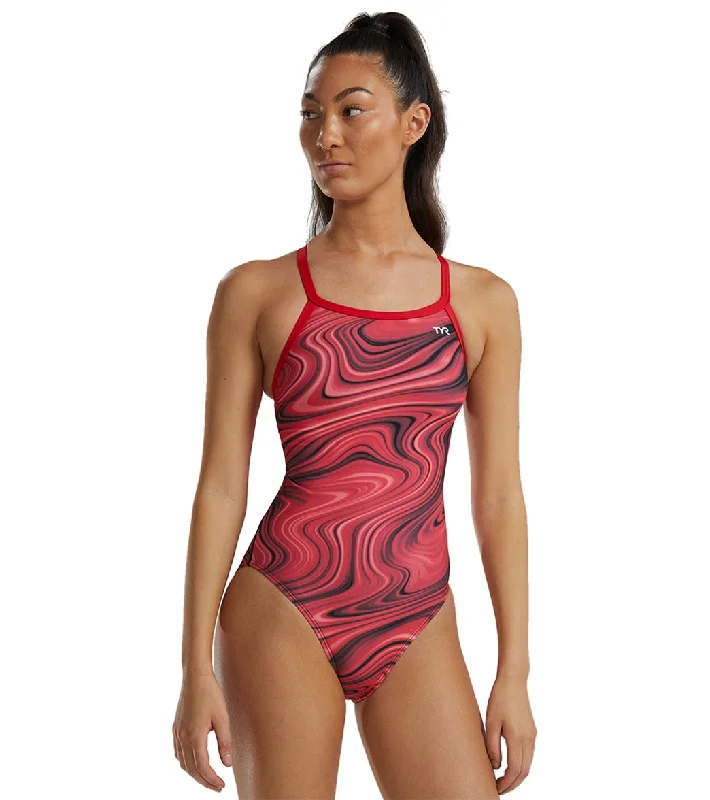 TYR Women's Vitality Durafast Elite Diamondfit One Piece Swimsuit Red Trendy Swimwear Set