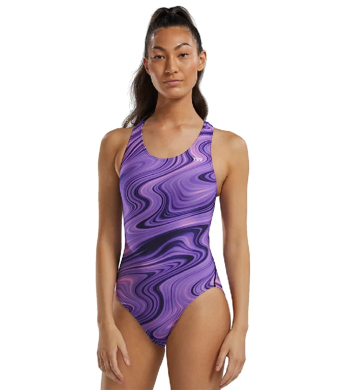 TYR Women's Vitality Durafast Elite Maxfit One Piece Swimsuit Purple Push-Up Bikini Bottoms