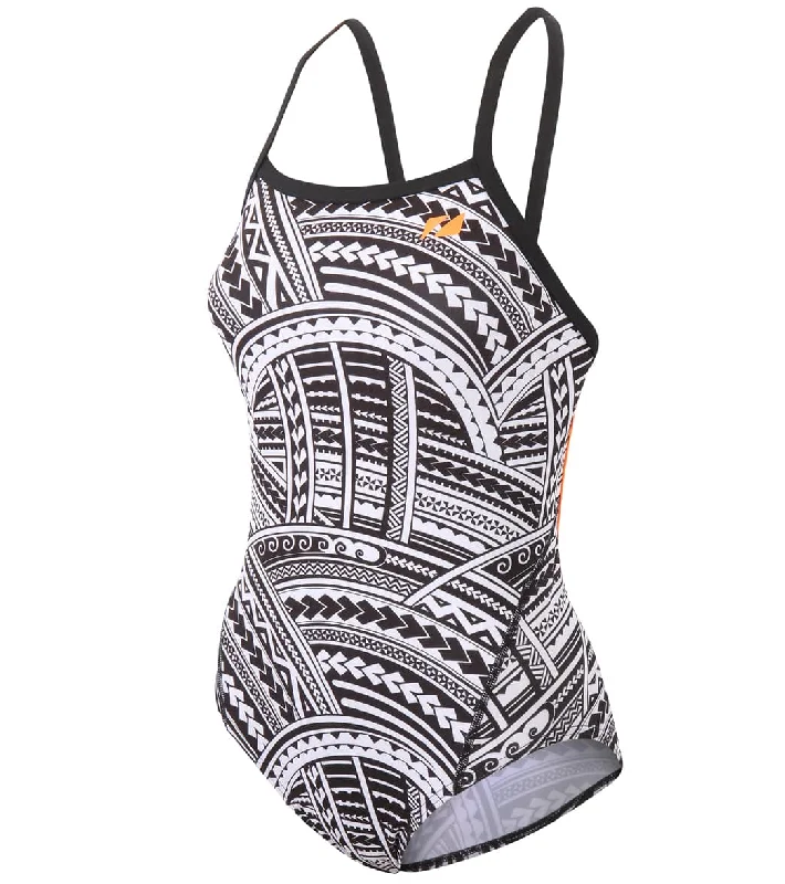 Zone3 Women's Kona Speed Strap Back One Piece Swimsuit Tribal Print Sporty Swim Shorts