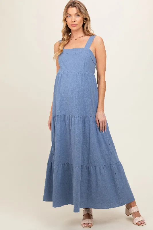 Blue Tiered Maternity Maxi Dress Trendy Ruffled Maxi Dress