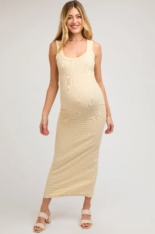 Cream Rib Knit Maternity Maxi Dress Elegant Boho Maxi Dress