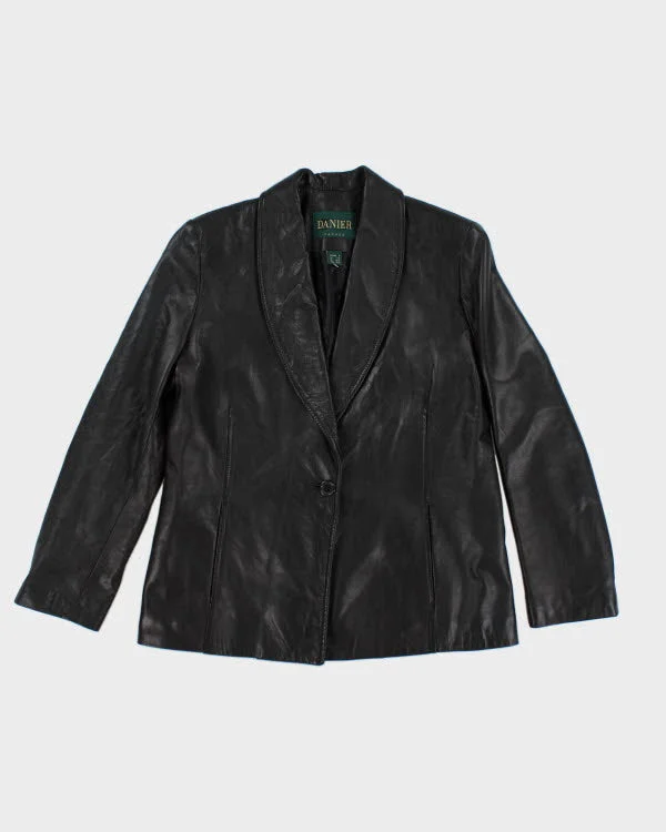 Danier Black Leather Blazer Jacket - M Boat Neck Shawl Collar Notched Collar