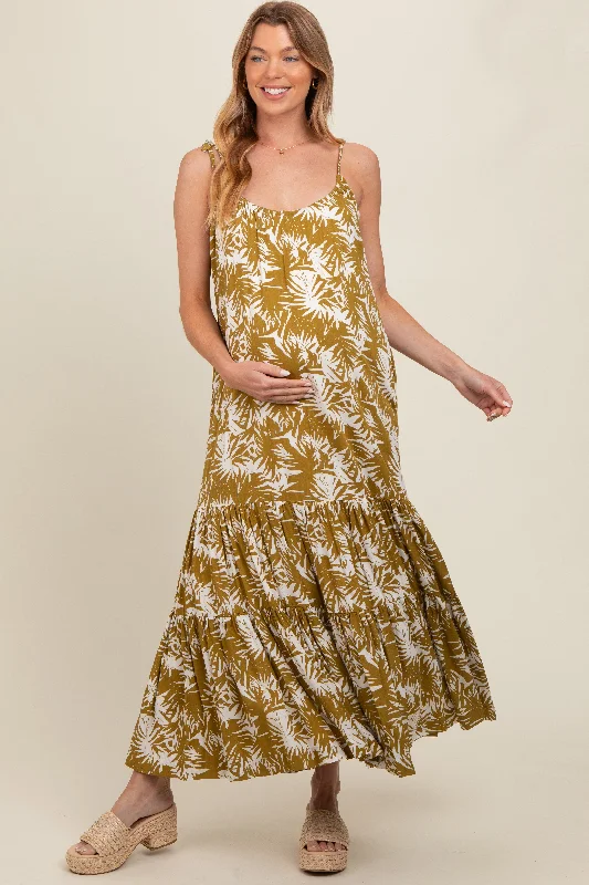 Dark Yellow Printed Maternity Maxi Dress Cozy Knitted Maxi Dress