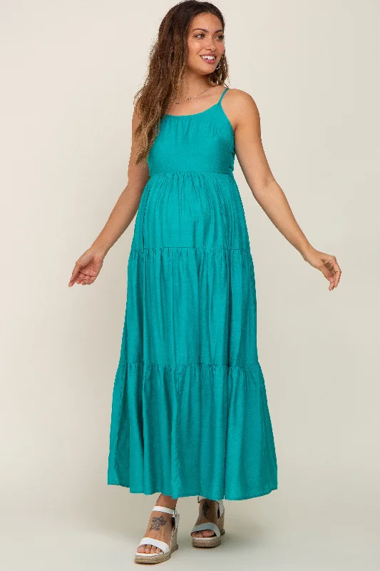 Green Tiered Maternity Maxi Dress Elegant Velvet Maxi Dress