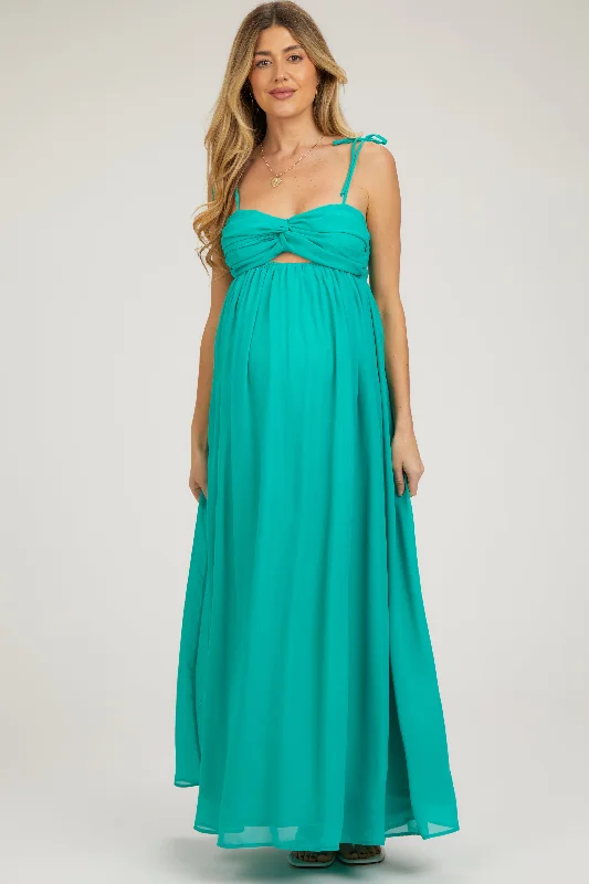 Jade Chiffon Sleeveless Cutout Front Maternity Maxi Dress Comfortable Bohemian Maxi Dress