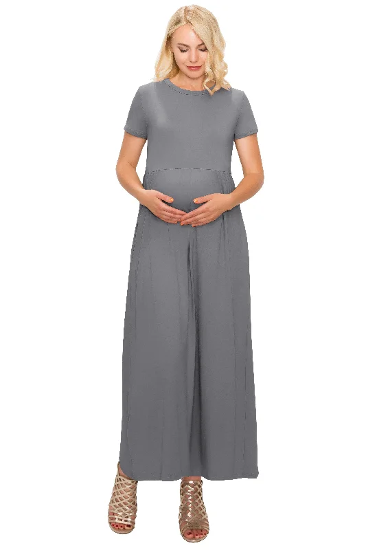 Maternity Maxi Dress -Short Sleeve Maternity Dress Stylish Off-Shoulder Maxi Dress