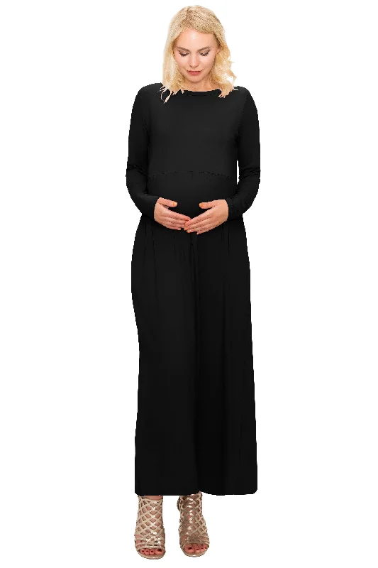 Maternity Maxi Dress -Long Sleeve Maternity Dress Fashionable Off-Shoulder Maxi Dress