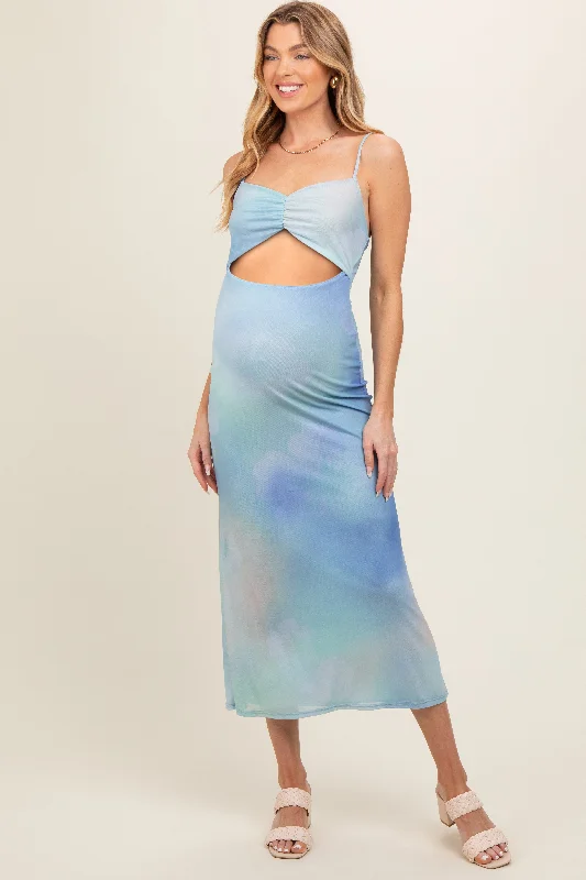 Light Blue Tie Dye Maternity Maxi Dress Cozy Knit Maxi Dress