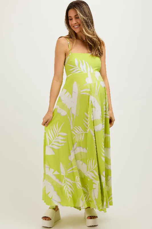 Lime Leaf Print Sleeveless Maternity Maxi Dress Cozy Wrap Maxi Dress