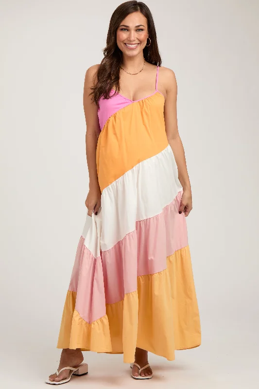 Multi-Color Sleeveless Maternity Maxi Dress Elegant Maxi Dress with Pockets