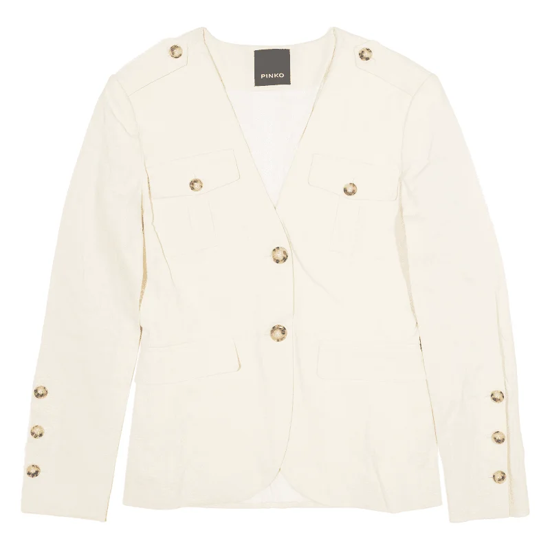 PINKO Stretch Womens Blazer Jacket Beige Linen M Oversized Jacket Tailored Jacket Straight Jacket