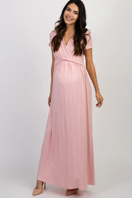 Tall Pink Draped Maternity/Nursing Maxi Dress Chic Off-Shoulder Maxi Dress