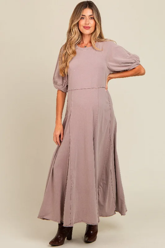 Taupe Vintage Wash Puff Sleeve Maternity Maxi Dress Classic Tulle Maxi Dress