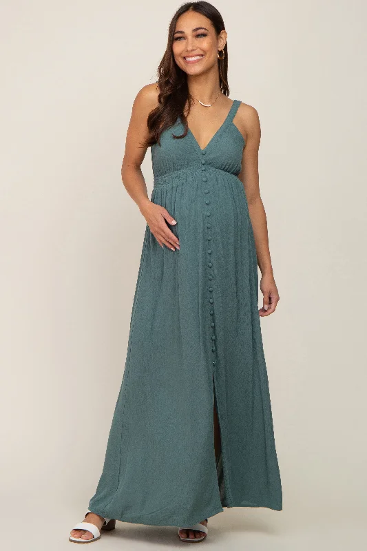 Teal Button Front Accent Maternity Maxi Dress Classic Black Maxi Dress