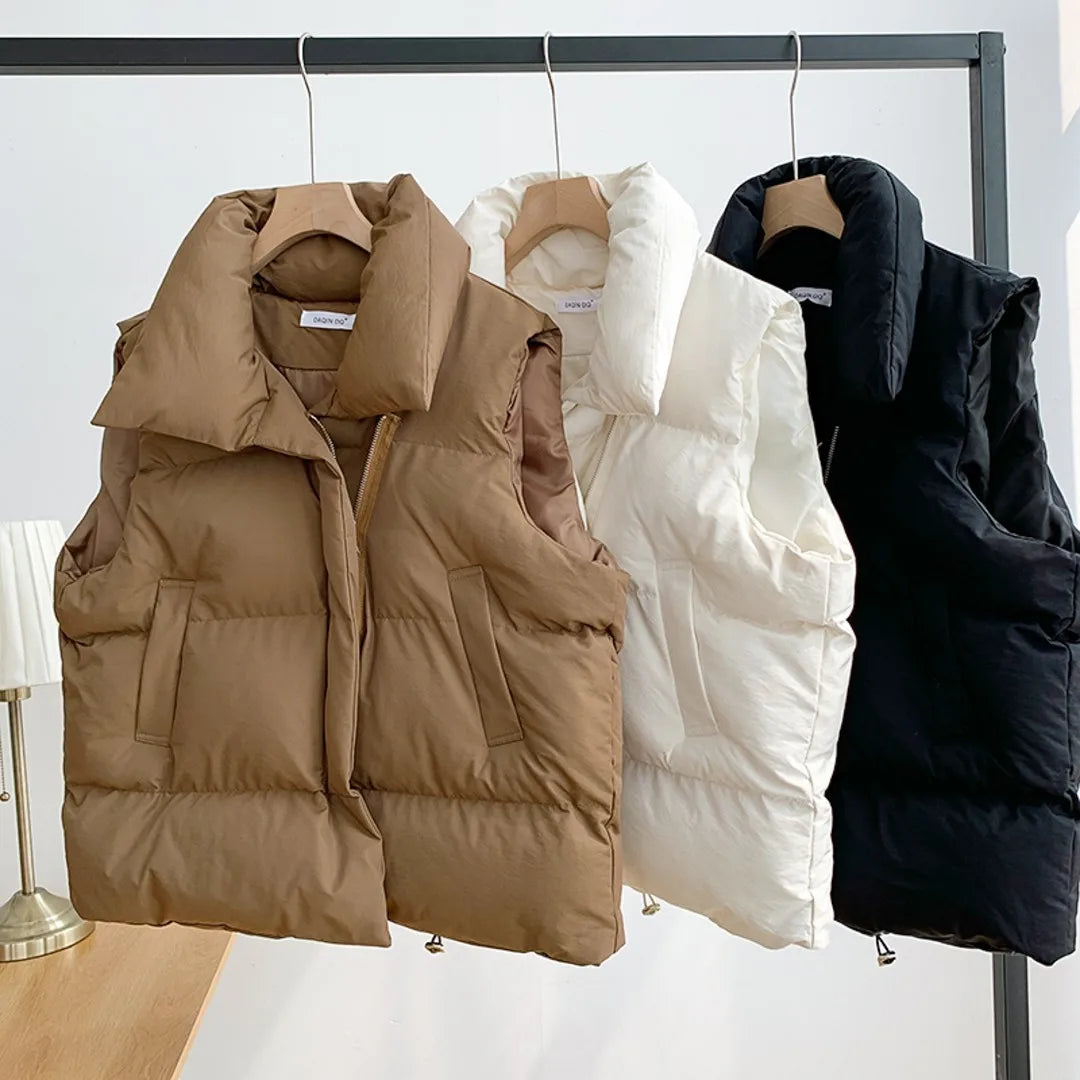 Women Fashion Autumn New 2023 Stand Collar Elegant Down Coats Warm Outerwear Casual Belt Sleeveless Winter Women Vests Jackets Faux Fur Fabric Real Fur Fabric Shearling Fabric