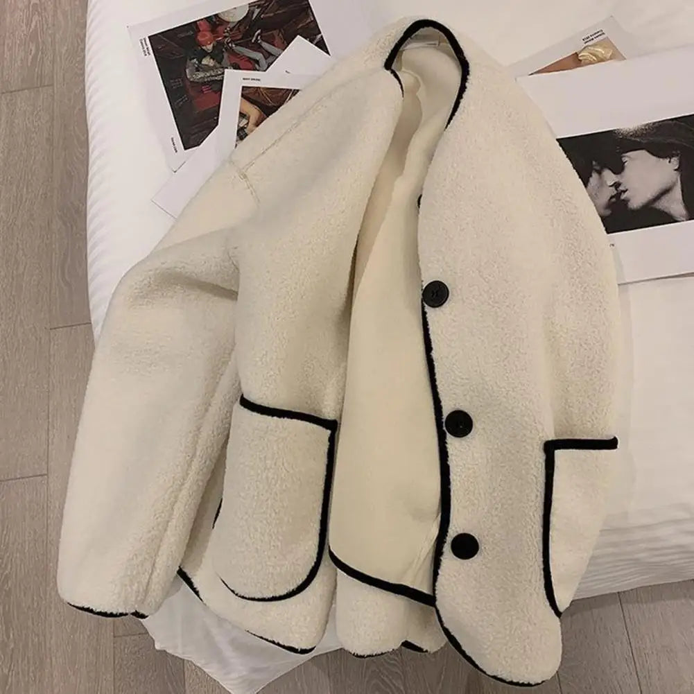 Women Faux Shearling Jacket Women Loose Jacket Stylish Women's Round Neck Cardigan Coat Thick Warm Fashionable Winter Jacket Zip Front Button Front Snap Front