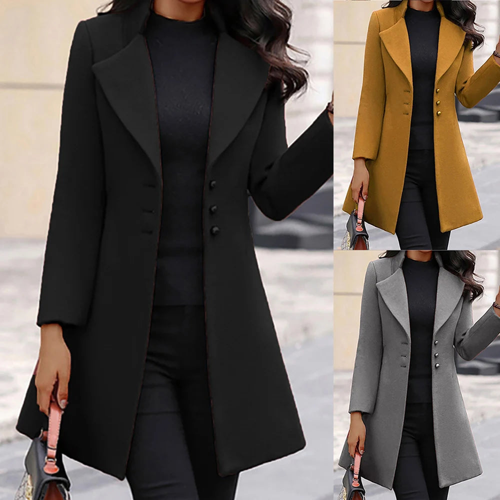 Women's Trench Coat Button Long Jacket Overcoat Winter Warm Slim Outwear Tops Plus Size Clothes 2023 Hoodie Zip-Up Jacket Button-Up Jacket