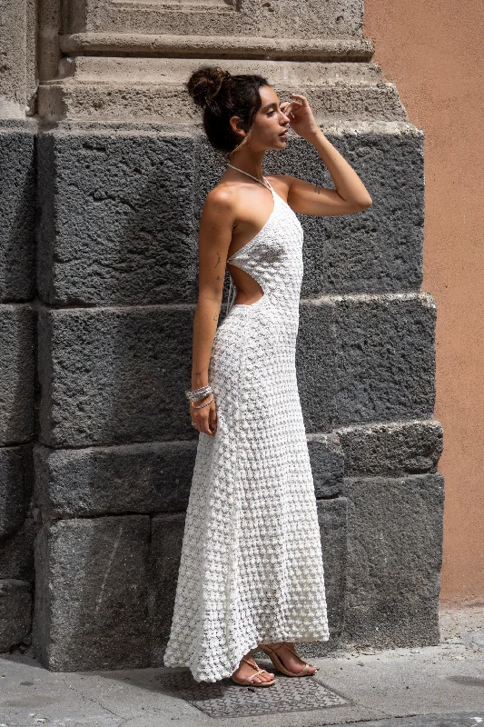 Amara White Halter Glitter Knit Maxi Dress Elegant Velvet Maxi Dress