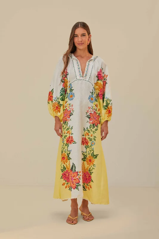 Off-White Bloom Garden Maxi Dress Elegant Pleated Maxi Dress