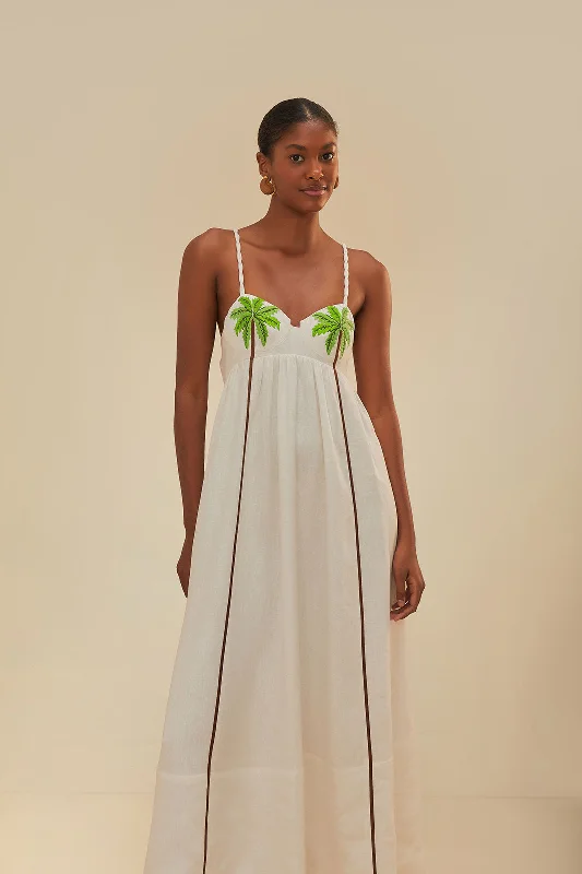 Coconut Tree Embroidered Maxi Dress Cozy Spaghetti Strap Maxi Dress